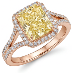 Premium VVS Kanariegele Diamant Halo Zetting Ring – 2 karaat 14K