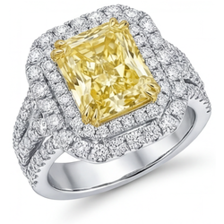 Kanariegele Diamant Radiant Slijpvorm Halo Zetting Ring 5,50