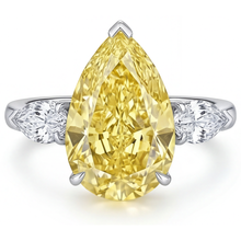 Afbeelding in Gallery-weergave laden, Druppelvormig Kanariegele Diamant ring in 14K Witgoud – vooraanzicht
