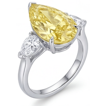 Afbeelding in Gallery-weergave laden, Druppelvormig Kanariegele Diamant ring in 14K Witgoud – profielaanzicht
