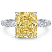 Afbeelding in Gallery-weergave laden, Kanariegele Diamant Radiant Sieraad Ring in 14K Witgoud – hoofdaanzicht
