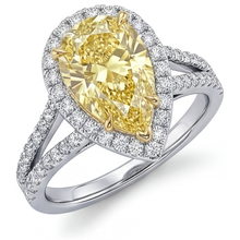 Afbeelding in Gallery-weergave laden, Peervormig Kanariegele Diamant ring in 14 Karaat Tweekleurig Goud – vooraanzicht
