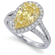 Afbeelding in Gallery-weergave laden, Kanariegele Diamant Peervormig Statement Ring in 14 Karaat Tweekleurig Goud – zijaanzicht

