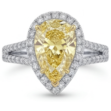 Afbeelding in Gallery-weergave laden, Peervormig Kanariegele Diamant ring in 14 Karaat Tweekleurig Goud – hoekaanzicht
