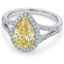 Afbeelding in Gallery-weergave laden, Peervormig Kanariegele Diamant ring in 14 Karaat Tweekleurig Goud – bovenaanzicht
