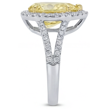 Afbeelding in Gallery-weergave laden, Peervormig Kanariegele Diamant ring in 14 Karaat Tweekleurig Goud – achteraanzicht
