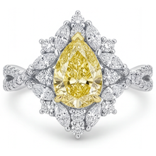 Afbeelding in Gallery-weergave laden, Druppelvormig Kanariegele Diamant ring in Bicolor 14K Goud – hoofdaanzicht
