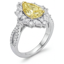 Afbeelding in Gallery-weergave laden, Druppelvormig Kanariegele Diamant ring in Bicolor 14K Goud – hoekaanzicht
