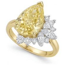 Afbeelding in Gallery-weergave laden, Kanariegele Diamant Statement Ring 3,5 karaat Bicolor 14K Goud – zijaanzicht
