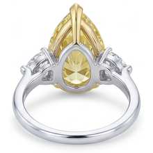 Afbeelding in Gallery-weergave laden, Kanariegele Diamant Druppelvormig Trilogie Ring in Tweekleurig 14K Goud – achteraanzicht
