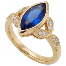 Afbeelding in Gallery-weergave laden, Korenbloem Saffier Marquise Slijpvorm Gekleurde Steen Ring in 14K Geelgoud – zijaanzicht

