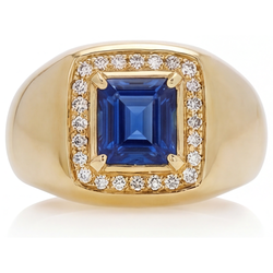 Heren Korenbloem Saffier Sieraadsteen Ring – VVS 3,50 karaat 14K