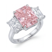Afbeelding in Gallery-weergave laden, Labgekweekte roze diamanten ring 5,2 karaat radiant geslepen

