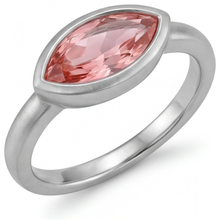 Afbeelding in Gallery-weergave laden, Antieke Padparadscha Saffier Ring 3,5 Karaat Labgekweekt Markies Lunette Solitair 14k Witgoud
