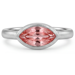 Antieke Padparadscha Saffier Ring 3,5 Karaat Labgekweekt Markies Lunette Solitair 14k Witgoud