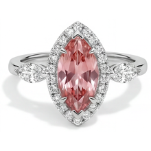 Afbeelding in Gallery-weergave laden, Padparadscha saffier ring 2,3 karaat echte markies halo vintage 14K witgoud
