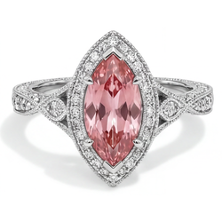 Perzikkleurige saffier ring 2,3 karaat echte marquise padparadscha halo gespleten ringband 14K witgoud