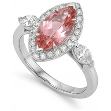 Afbeelding in Gallery-weergave laden, Padparadscha saffier ring 2,3 karaat echte markies halo vintage 14K witgoud
