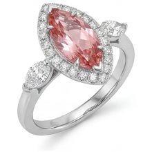 Afbeelding in Gallery-weergave laden, Padparadscha saffier ring 2,3 karaat echte markies halo vintage 14K witgoud
