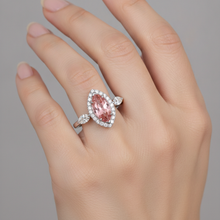 Afbeelding in Gallery-weergave laden, Padparadscha saffier ring 2,3 karaat echte markies halo vintage 14K witgoud
