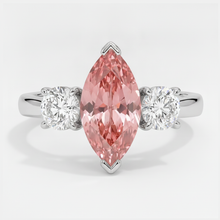 Afbeelding in Gallery-weergave laden, Padparadscha Saffier Ring 3,1 Karaat Echte Marquise Drie Stenen Platina

