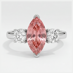 Padparadscha Saffier Ring 3,1 Karaat Echte Marquise Drie Stenen Platina