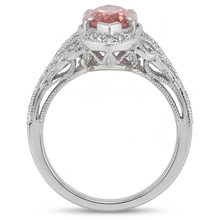 Afbeelding in Gallery-weergave laden, Echte perzikkleurige padparadscha-saffier 2,3 karaat marquise halo ring met gespleten scheen in 14k witgoud
