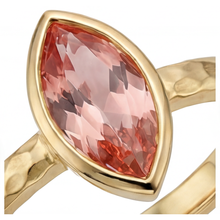 Afbeelding in Gallery-weergave laden, Perziksaffier verlovingsring 2 karaat natuurlijke marquise padparadscha lunette solitair 14k geelgoud
