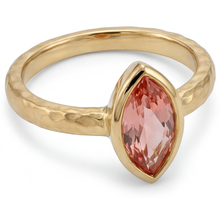 Afbeelding in Gallery-weergave laden, Perziksaffier verlovingsring 2 karaat natuurlijke marquise padparadscha lunette solitair 14k geelgoud
