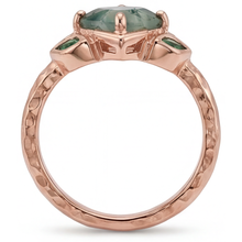 Afbeelding in Gallery-weergave laden, Moss Agate Princess Edelsteen Ring in 14K Rosé Goud – profielaanzicht
