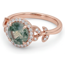 Afbeelding in Gallery-weergave laden, Moss Agate Gekleurde Steen Ring 2,0 karaat 14K Rosé Goud – vooraanzicht
