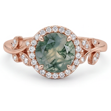 Afbeelding in Gallery-weergave laden, Gekleurde Steen Ring 14K Rosé Goud met Moss Agate – zijaanzicht
