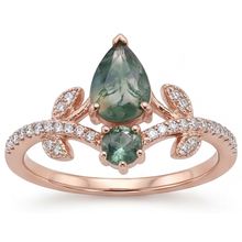 Afbeelding in Gallery-weergave laden, Peervormig Moss Agate ring in 14K Rosé Goud – hoofdaanzicht
