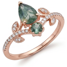 Afbeelding in Gallery-weergave laden, Sieraadsteen Ring 14K Rosé Goud met Moss Agate – zijaanzicht
