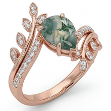 Afbeelding in Gallery-weergave laden, Moss Agate Druppelvormig Sieraadsteen Ring in 14K Rosé Goud – hoofdaanzicht
