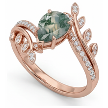 Afbeelding in Gallery-weergave laden, Druppelvormig Moss Agate ring in 14K Rosé Goud – vooraanzicht
