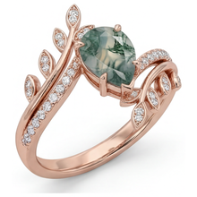 Afbeelding in Gallery-weergave laden, Moss Agate Sieraadsteen Ring 2,75-karaat 14K Rosé Goud – hoekaanzicht
