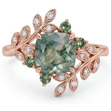 Afbeelding in Gallery-weergave laden, Moss Agate Sieraadsteen Ring 3,0-karaat 14K Rosé Goud – vooraanzicht
