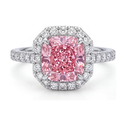 Ring met natuurlijke roze diamant van 1,96 karaat, kussenslijpsel