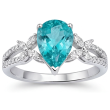 Afbeelding in Gallery-weergave laden, Peervormig Neon Paraiba ring in 14K Witgoud – bovenaanzicht
