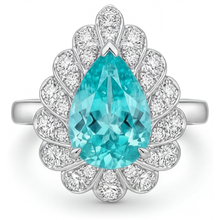 Afbeelding in Gallery-weergave laden, Verfijnd Neon Paraiba Halo Ring 5 karaat – zijaanzicht
