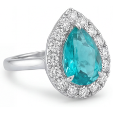 Afbeelding in Gallery-weergave laden, Neon Paraiba Halo Ring 5-karaat 14K Witgoud – zijaanzicht
