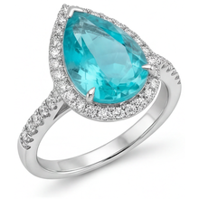 Afbeelding in Gallery-weergave laden, Neon Paraiba Halo Verlovingsring 5,50-karaat 14 Karaat Witgoud – zijaanzicht
