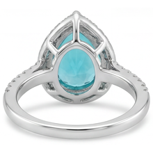Afbeelding in Gallery-weergave laden, Neon Paraiba Peervormig Halo Verlovingsring in 14 Karaat Witgoud – bovenaanzicht
