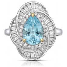 Afbeelding in Gallery-weergave laden, Neon Paraiba Halo Verlovingsring 7,5 karaat Tweekleurig 14K Goud – hoofdaanzicht
