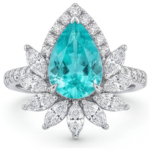 Afbeelding in Gallery-weergave laden, Neon Paraiba Druppelvormig Halo Zetting Ring in 14K Witgoud – vooraanzicht
