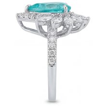 Afbeelding in Gallery-weergave laden, Neon Paraiba Halo Zetting Ring 5 karaat 14K Witgoud – profielaanzicht
