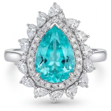 Afbeelding in Gallery-weergave laden, Neon Paraiba Peervormig Halo Zetting Ring in 14K Witgoud – hoofdaanzicht
