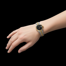 Afbeelding in Gallery-weergave laden, oester eeuwigdurende blauwe stok wijzerplaat roestvrij staal en goud Rolex dames datumjust horloge
