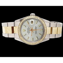 oester roestvrij staal & Geelgoud Rolex Horloge Witte stok Wijzerplaat Datumjust SNELLE INSTELLING